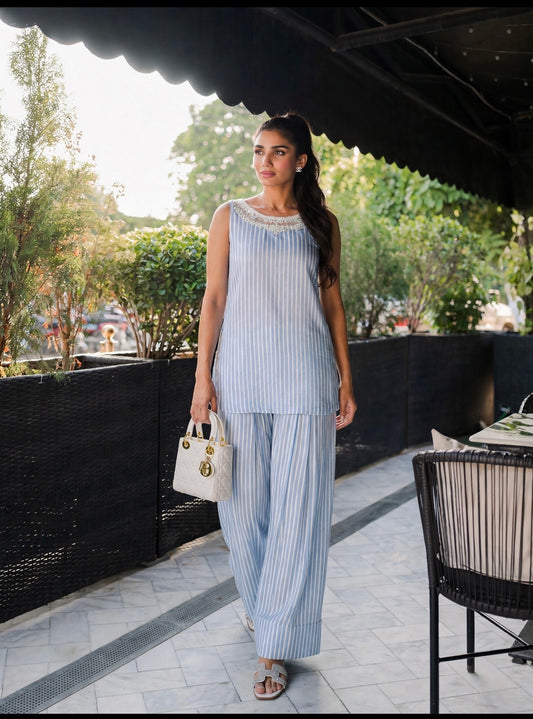 Azure Stripes Co-Ord Set